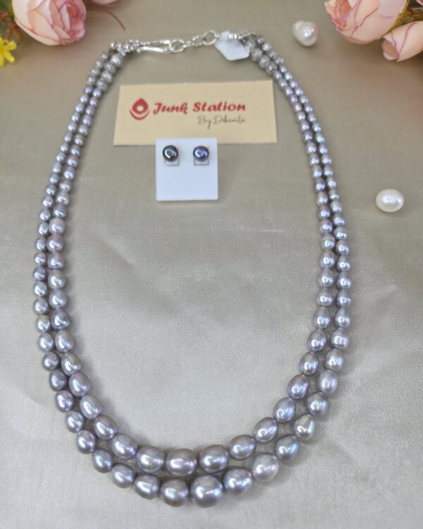 Double layered Graduated Gray Fresh Water Pearl Neckpiece
