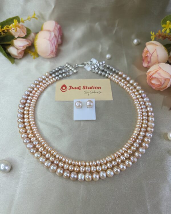 3 lines of Peach Pearl Neckpiece