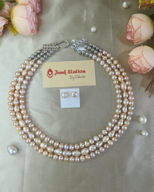 3 lines of Peach Pearl Neckpiece