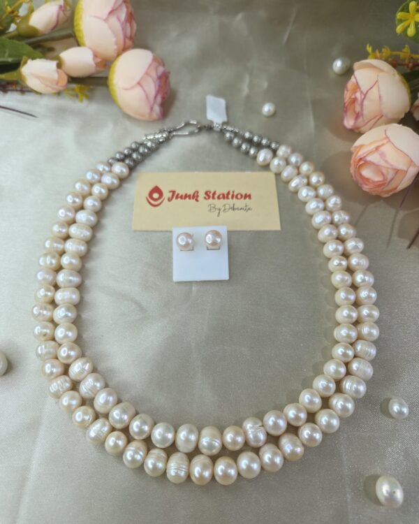 Double lines of Fresh Water Pearl Neckpiece
