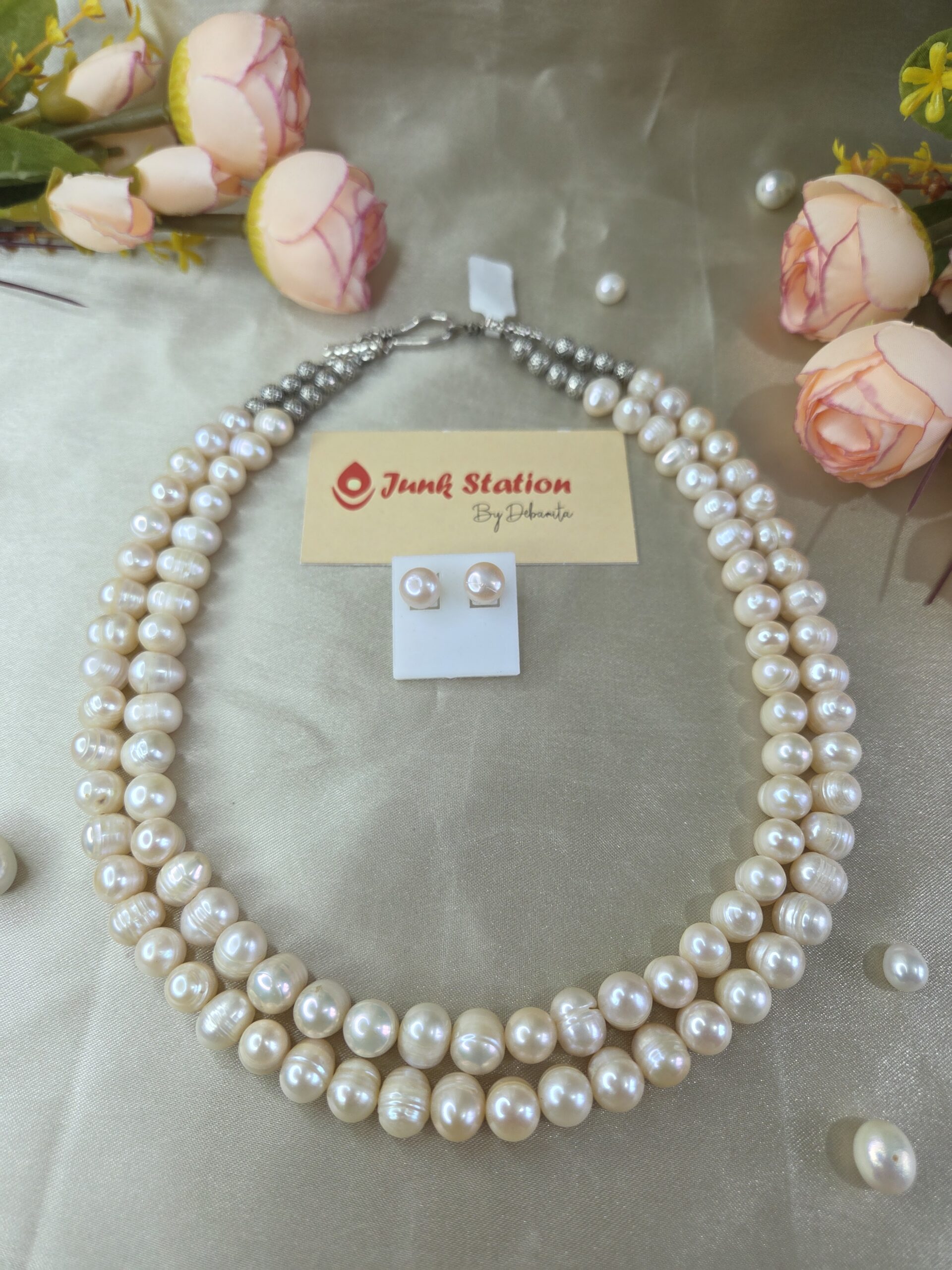 Double lines of Fresh Water Pearl Neckpiece