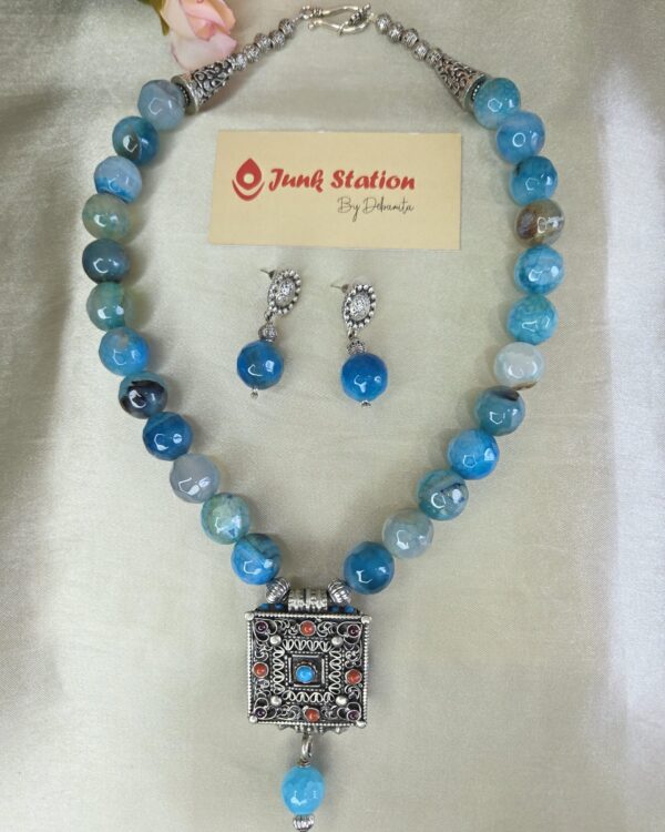Single line of Turquoise Onyx stone with Tibetan Ghau Pendant