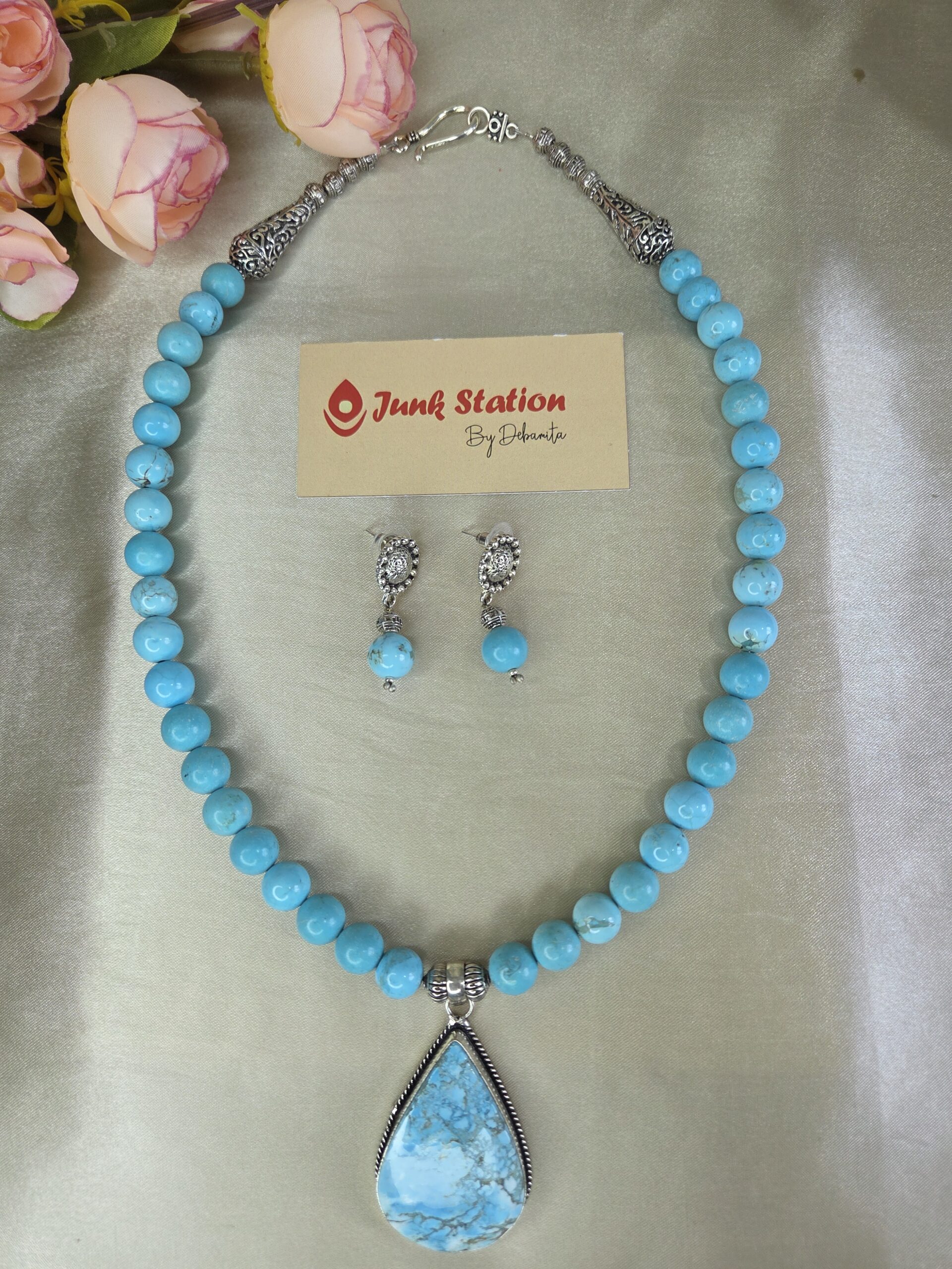 Single line of Original Turquoise stone with Original Turquoise Pendant - Image 4