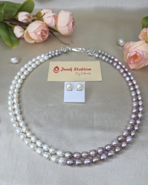 Double line White and Pink Half and Half Fresh Water Pearl Neckpiece